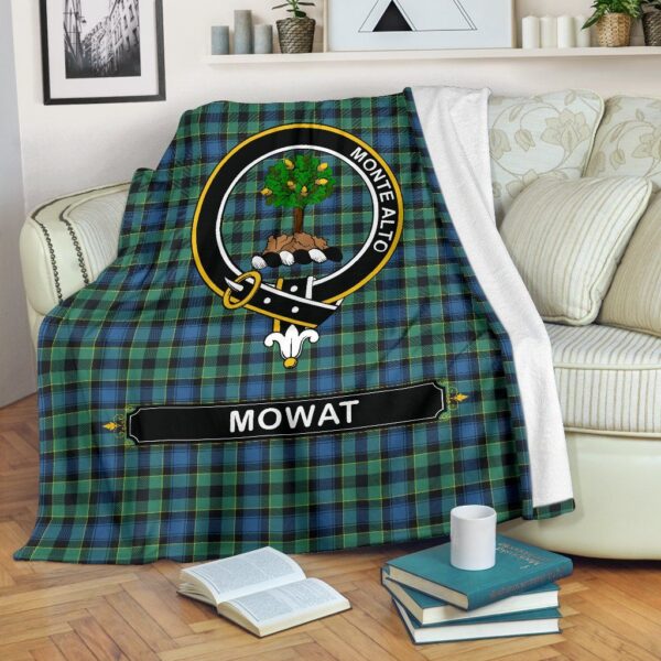 Mowat (of Inglistoun) Crest Tartan Blanket, 3 Sizes - Image 2