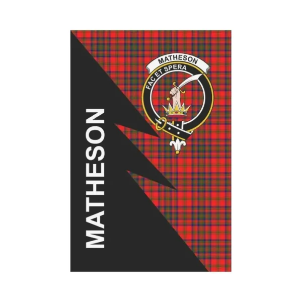 Tartanclans Garden Flag, Clan Matheson Plaid & Crest Tartan Flag, Flash Style