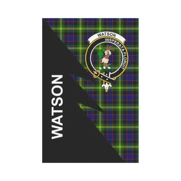 Tartanclans Garden Flag, Clan Watson Plaid & Crest Tartan Flag, Flash Style