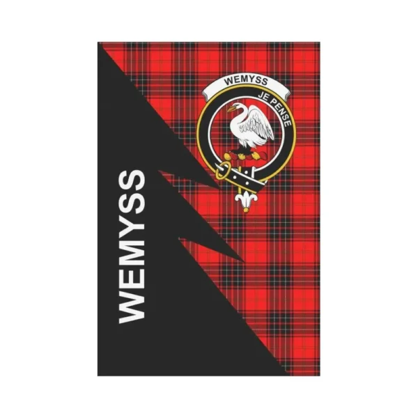 Tartanclans Garden Flag, Clan Wemyss Plaid & Crest Tartan Flag, Flash Style