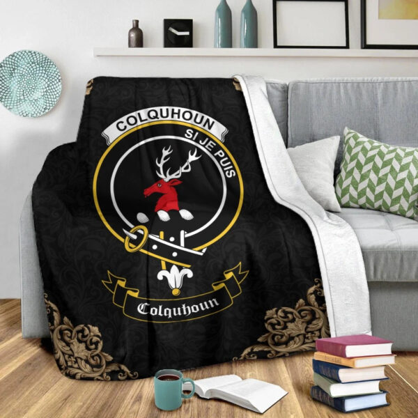 Colquhoun Clan Premium Blanket, Scottish Tartan Colquhoun Clans Blanket Black Style - Image 2