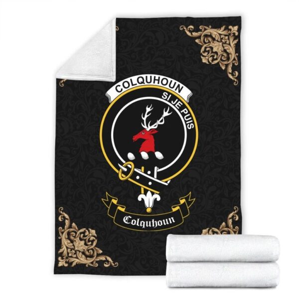 Colquhoun Clan Premium Blanket, Scottish Tartan Colquhoun Clans Blanket Black Style