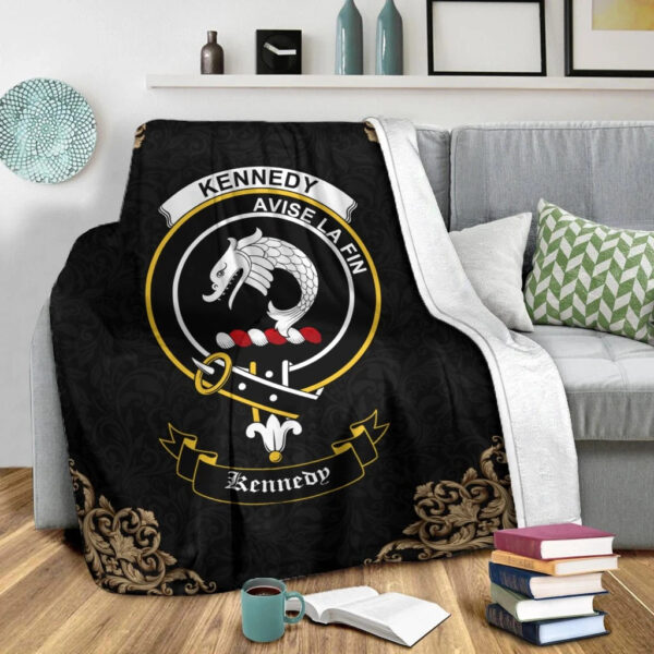 Kennedy Clan Premium Blanket, Scottish Tartan Kennedy Clans Blanket Black Style - Image 2