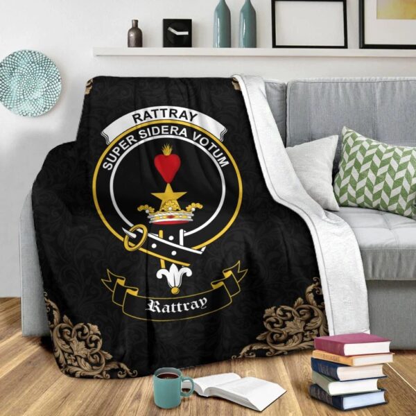 Rattray Clan Premium Blanket, Scottish Tartan Rattray Clans Blanket Black Style - Image 2