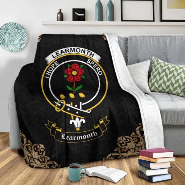 Learmonth Clan Premium Blanket, Scottish Tartan Learmonth Clans Blanket Black Style - Image 2