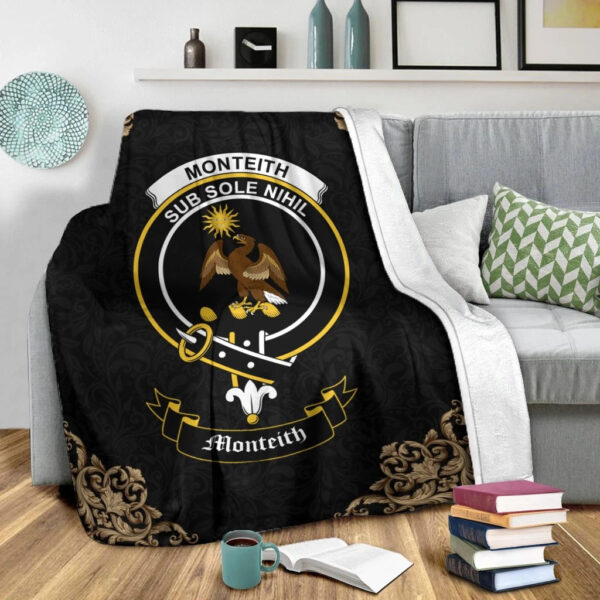 Monteith Clan Premium Blanket, Scottish Tartan Monteith Clans Blanket Black Style - Image 2