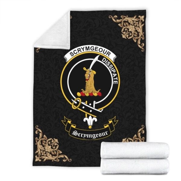 Scrymgeour Clan Premium Blanket, Scottish Tartan Scrymgeour Clans Blanket Black Style