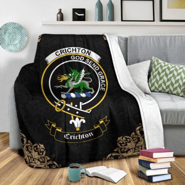 Crichton Clan Premium Blanket, Scottish Tartan Crichton Clans Blanket Black Style - Image 2