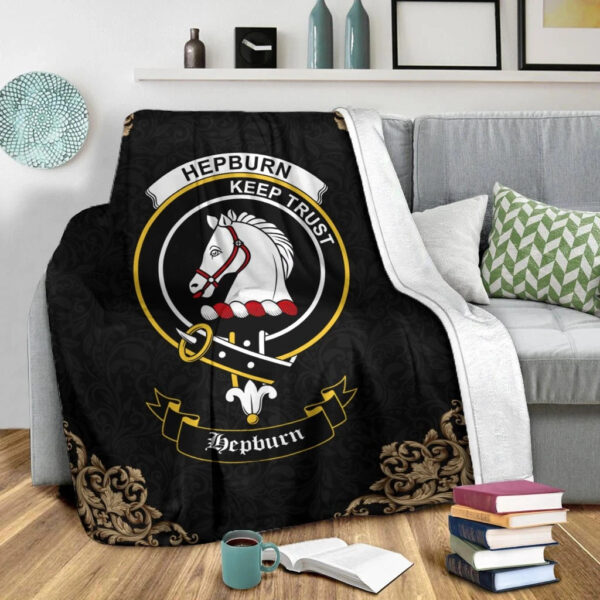 Hepburn Clan Premium Blanket, Scottish Tartan Hepburn Clans Blanket Black Style - Image 2