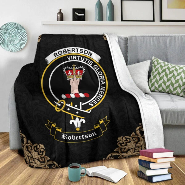 Robertson Clan Premium Blanket, Scottish Tartan Robertson Clans Blanket Black Style - Image 2