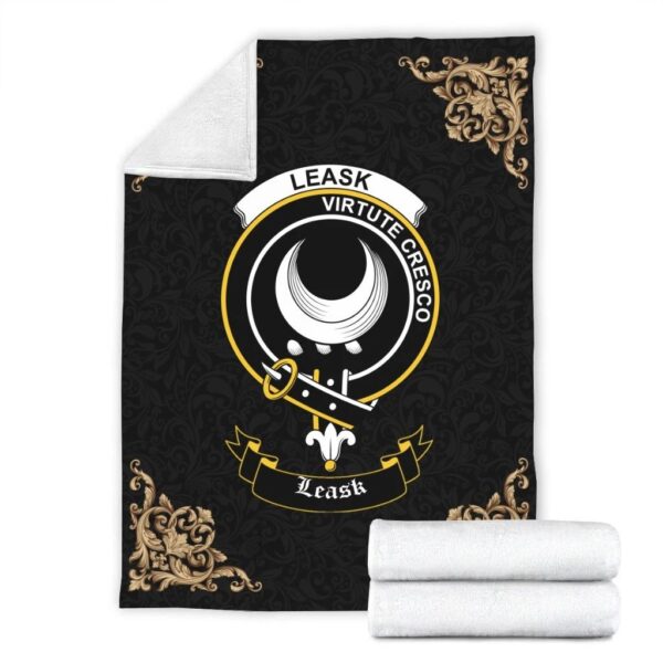 Leask Clan Premium Blanket, Scottish Tartan Leask Clans Blanket Black Style