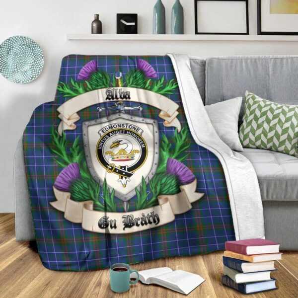 Edmonstone Clan Blanket, Scottish Tartan Edmonstone Clans Blanket Thistle Style - Image 2