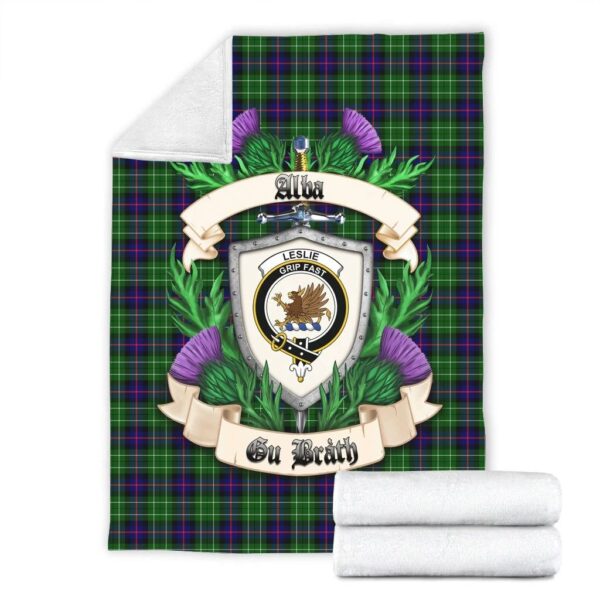 Leslie Hunting Clan Blanket, Scottish Tartan Leslie Hunting Clans Blanket Thistle Style