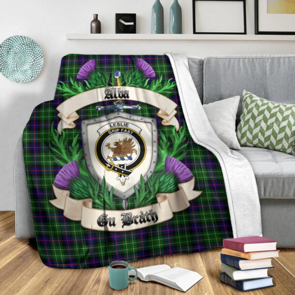 Leslie Hunting Clan Blanket, Scottish Tartan Leslie Hunting Clans Blanket Thistle Style - Image 2