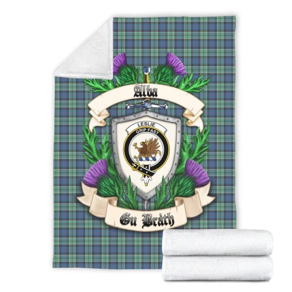 Leslie Hunting Ancient Clan Blanket, Scottish Tartan Leslie Hunting Ancient Clans Blanket Thistle Style