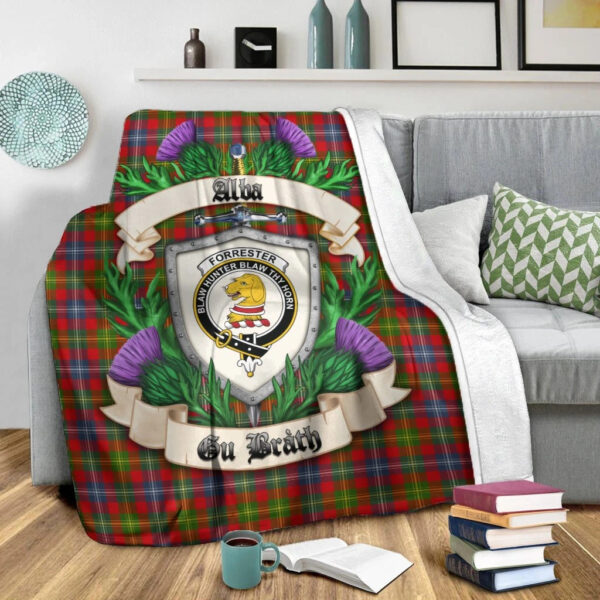 Forrester Clan Blanket, Scottish Tartan Forrester Clans Blanket Thistle Style - Image 2