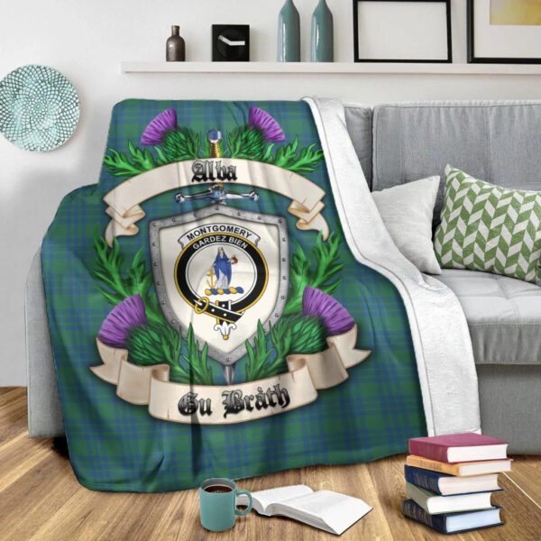 Montgomery Ancient Clan Blanket, Scottish Tartan Montgomery Ancient Clans Blanket Thistle Style - Image 2