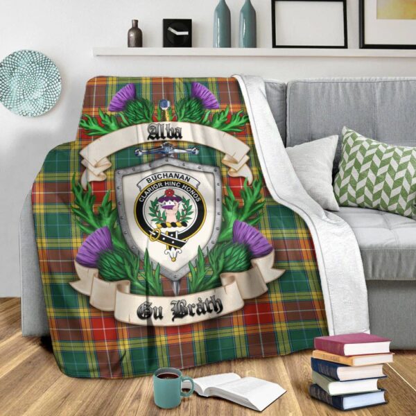 Buchanan Old Sett Clan Blanket, Scottish Tartan Buchanan Old Sett Clans Blanket Thistle Style - Image 2