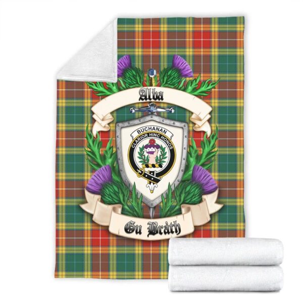 Buchanan Old Sett Clan Blanket, Scottish Tartan Buchanan Old Sett Clans Blanket Thistle Style