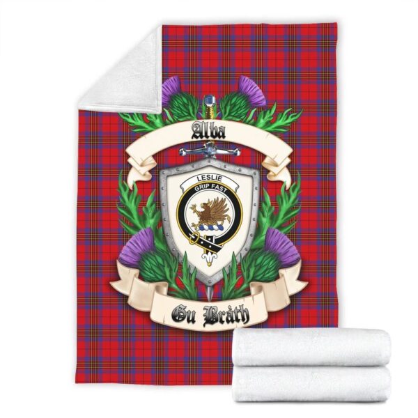 Leslie Modern Clan Blanket, Scottish Tartan Leslie Modern Clans Blanket Thistle Style