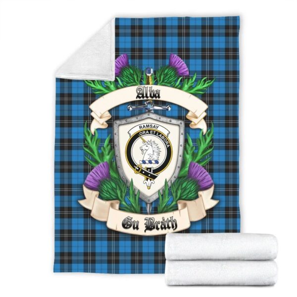 Ramsay Blue Ancient Clan Blanket, Scottish Tartan Ramsay Blue Ancient Clans Blanket Thistle Style