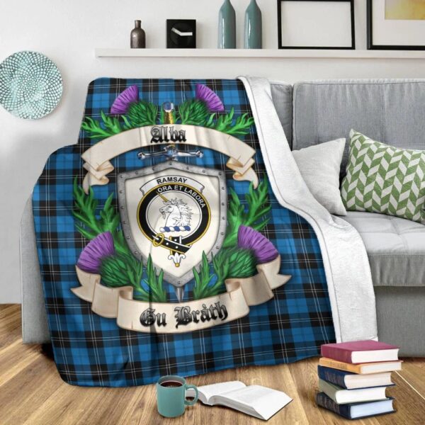 Ramsay Blue Ancient Clan Blanket, Scottish Tartan Ramsay Blue Ancient Clans Blanket Thistle Style - Image 2