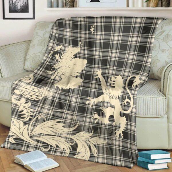 Menzies Black _ White Ancient Clan Blanket, Scottish Tartan Menzies Black _ White Ancient Clans Blanket Thistle Map Style - Image 4