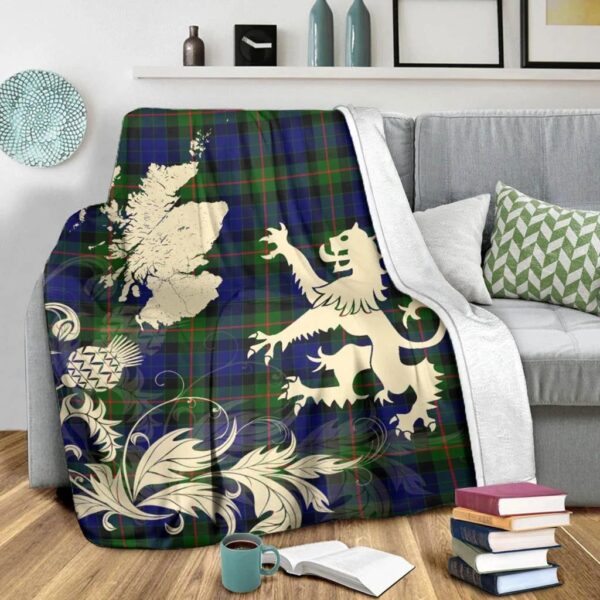 Gunn Modern Clan Blanket, Scottish Tartan Gunn Modern Clans Blanket Thistle Map Style - Image 3