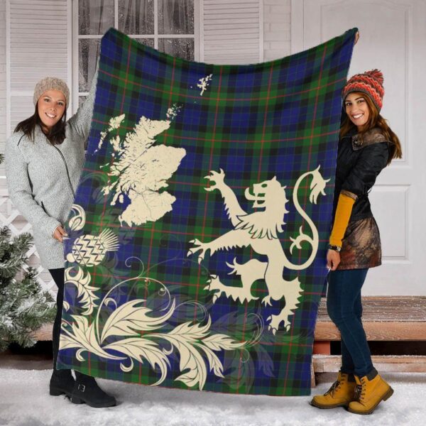 Gunn Modern Clan Blanket, Scottish Tartan Gunn Modern Clans Blanket Thistle Map Style - Image 2