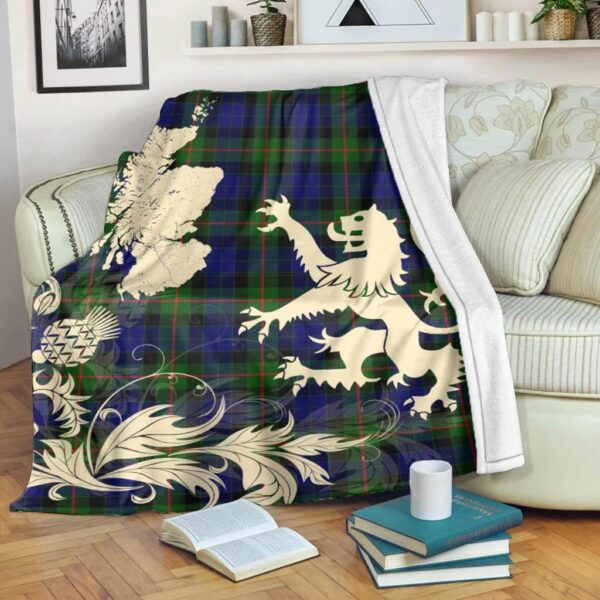 Gunn Modern Clan Blanket, Scottish Tartan Gunn Modern Clans Blanket Thistle Map Style - Image 5