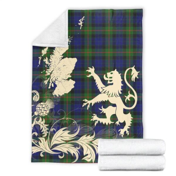 Gunn Modern Clan Blanket, Scottish Tartan Gunn Modern Clans Blanket Thistle Map Style