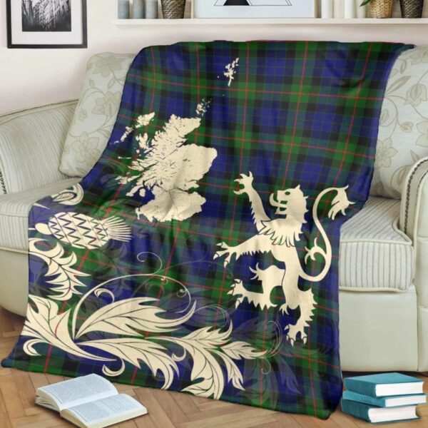 Gunn Modern Clan Blanket, Scottish Tartan Gunn Modern Clans Blanket Thistle Map Style - Image 4