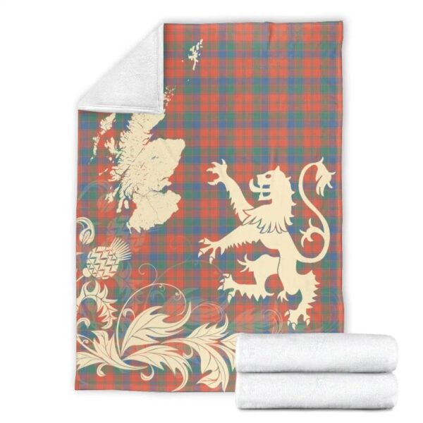 Rob Roy MacGregor Modern Clan Blanket, Scottish Tartan Rob Roy MacGregor Modern Clans Blanket Thistle Map Style