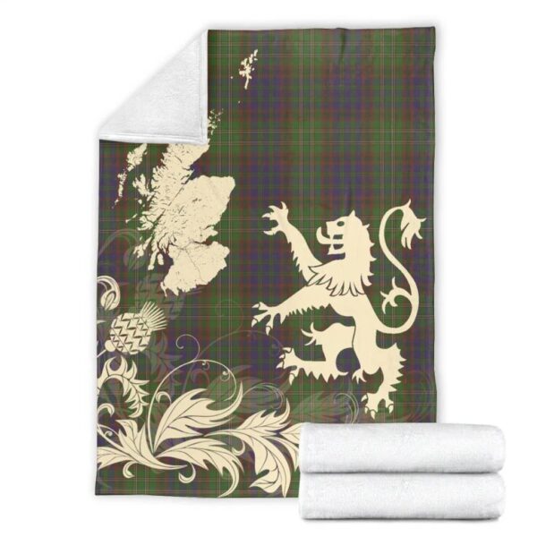 Cunningham Hunting Modern Clan Blanket, Scottish Tartan Cunningham Hunting Modern Clans Blanket Thistle Map Style