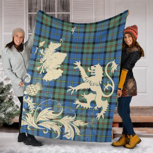 MacLeod of Harris Ancient Clan Blanket, Scottish Tartan MacLeod of Harris Ancient Clans Blanket Thistle Map Style - Image 2