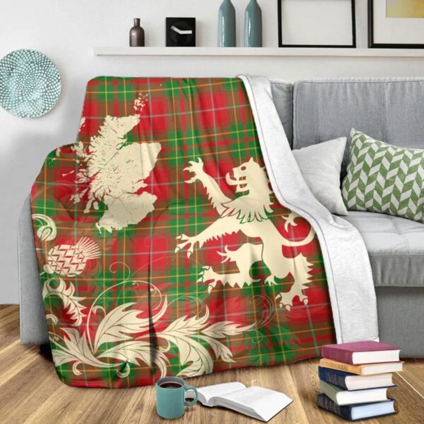 Burnett Ancient Clan Blanket, Scottish Tartan Burnett Ancient Clans Blanket Thistle Map Style - Image 3