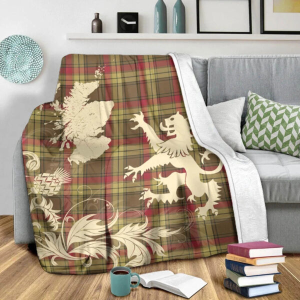 MacMillan Old Weathered Clan Blanket, Scottish Tartan MacMillan Old Weathered Clans Blanket Thistle Map Style - Image 3