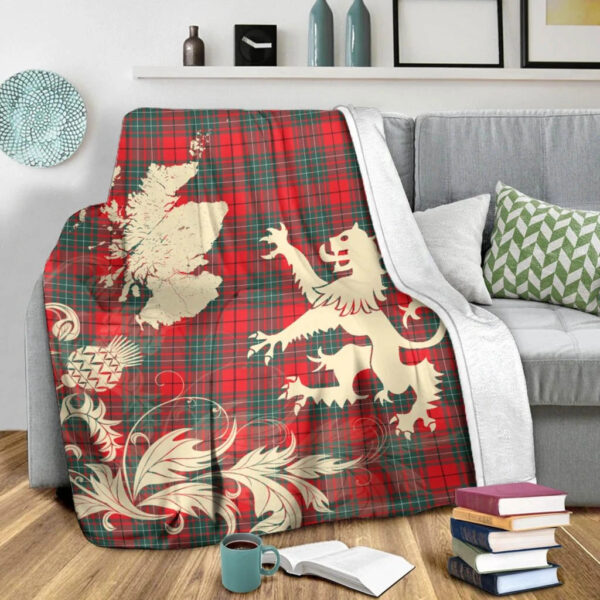 Cumming Modern Clan Blanket, Scottish Tartan Cumming Modern Clans Blanket Thistle Map Style - Image 3