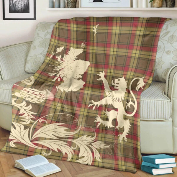 MacMillan Old Weathered Clan Blanket, Scottish Tartan MacMillan Old Weathered Clans Blanket Thistle Map Style - Image 4