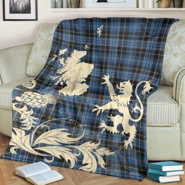 Clergy Blue Clan Blanket, Scottish Tartan Clergy Blue Clans Blanket Thistle Map Style - Image 4