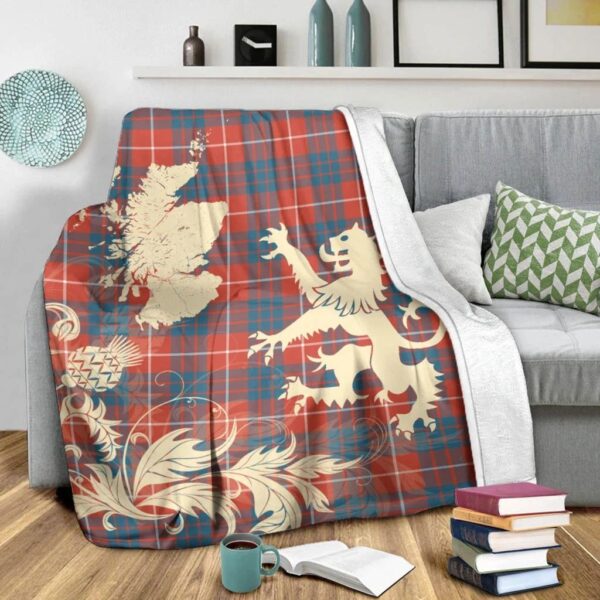 Hamilton Ancient Clan Blanket, Scottish Tartan Hamilton Ancient Clans Blanket Thistle Map Style - Image 3