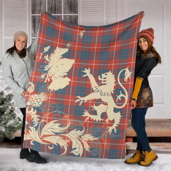 Hamilton Ancient Clan Blanket, Scottish Tartan Hamilton Ancient Clans Blanket Thistle Map Style - Image 2