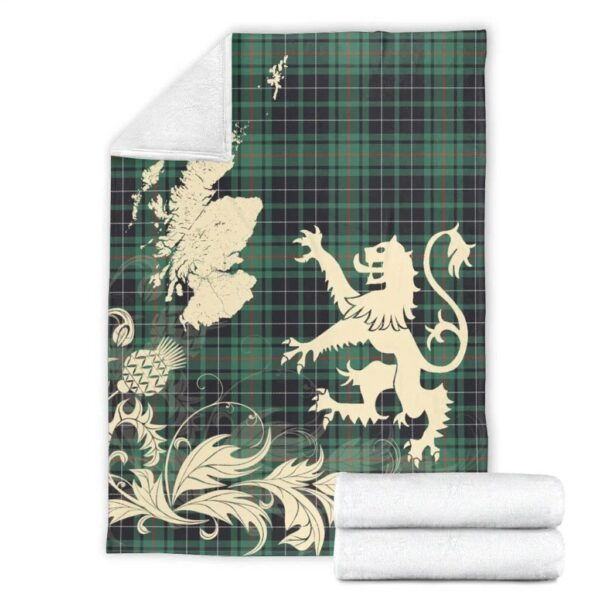 MacAulay Hunting Ancient Clan Blanket, Scottish Tartan MacAulay Hunting Ancient Clans Blanket Thistle Map Style