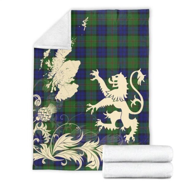 Dundas Modern Clan Blanket, Scottish Tartan Dundas Modern Clans Blanket Thistle Map Style