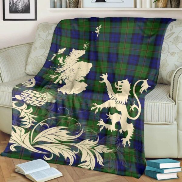 Dundas Modern Clan Blanket, Scottish Tartan Dundas Modern Clans Blanket Thistle Map Style - Image 4