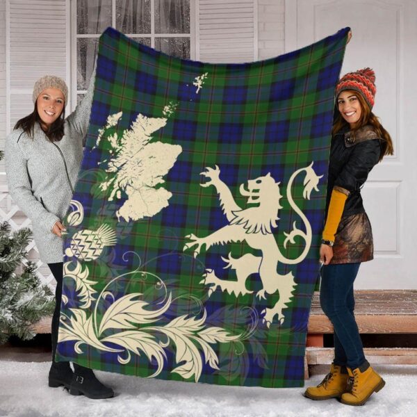 Dundas Modern Clan Blanket, Scottish Tartan Dundas Modern Clans Blanket Thistle Map Style - Image 2