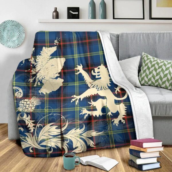 Grewar Clan Blanket, Scottish Tartan Grewar Clans Blanket Thistle Map Style - Image 3