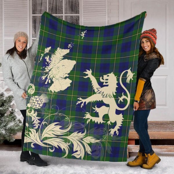 Johnston Modern Clan Blanket, Scottish Tartan Johnston Modern Clans Blanket Thistle Map Style - Image 2