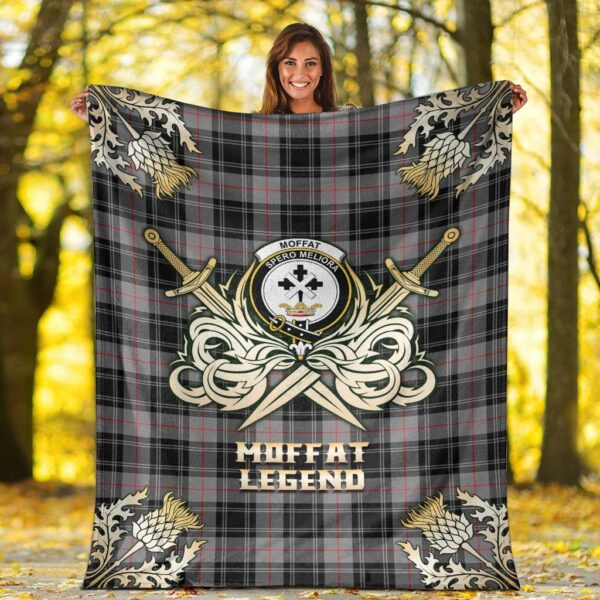 Moffat Modern Clan Blanket, Scottish Tartan Moffat Modern Clans Premium Blanket Gold Crest Style - Image 2