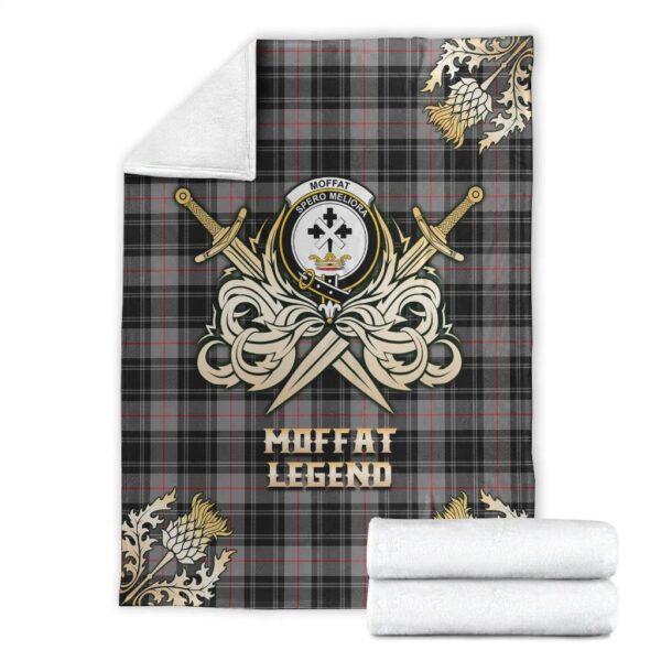 Moffat Modern Clan Blanket, Scottish Tartan Moffat Modern Clans Premium Blanket Gold Crest Style